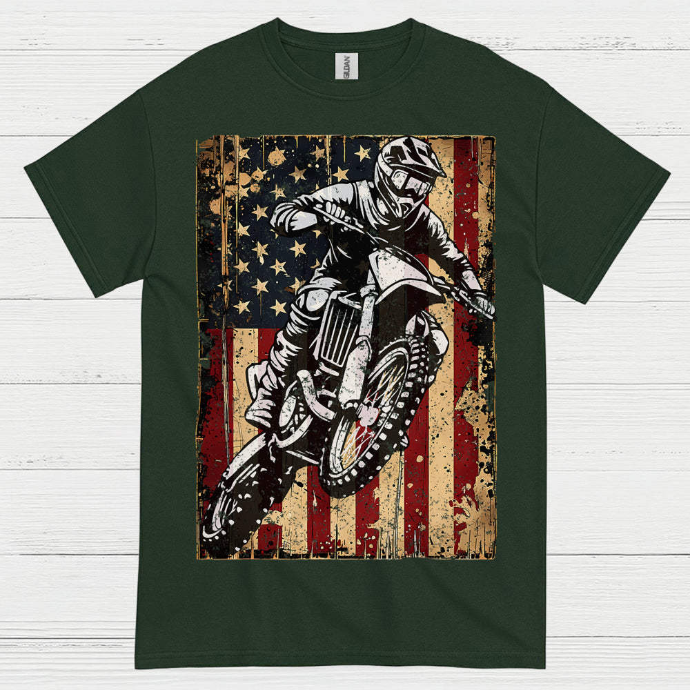 American Flag Motocross Rider Vintage T Shirt