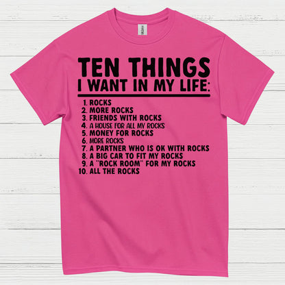 Ten Things I Want In My Life Rocks T Shirt