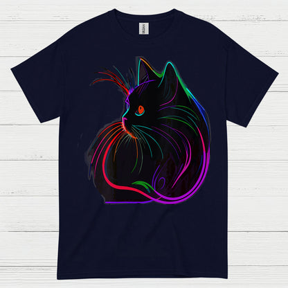 Neon Cat Line Art T Shirt