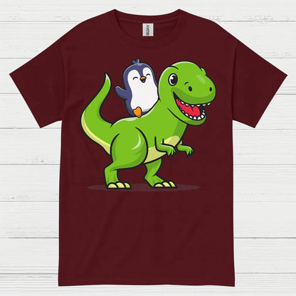 Cute Penguin Riding Dinosaur Funny Graphic T Shirt