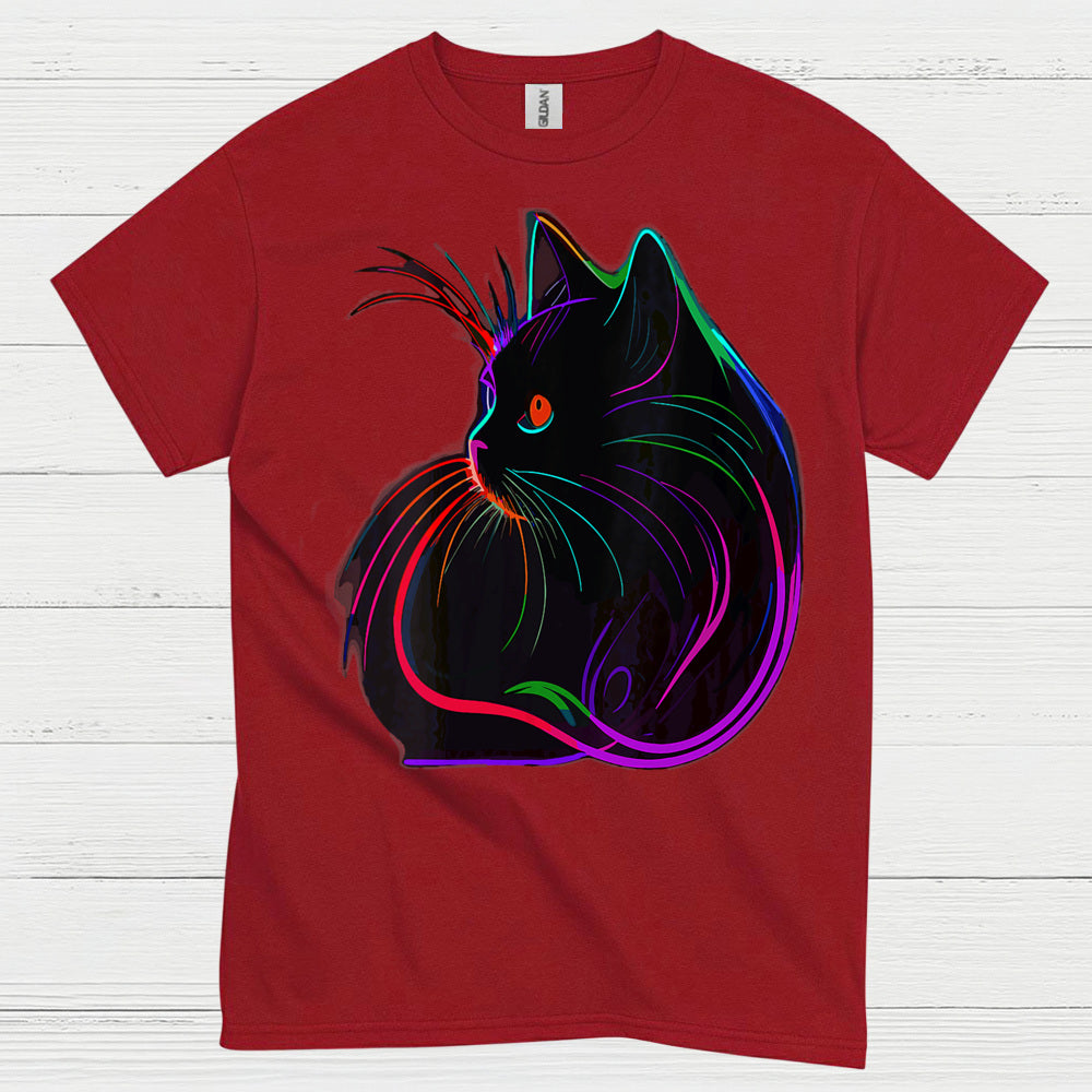 Neon Cat Line Art T Shirt