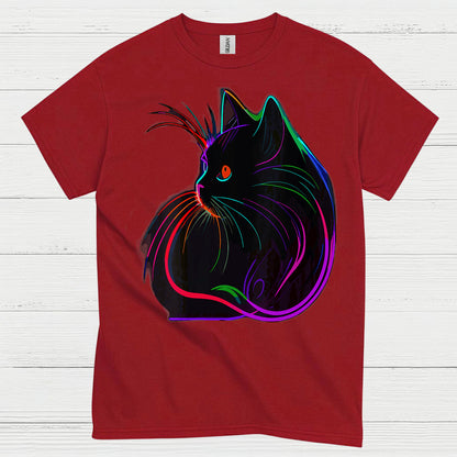 Neon Cat Line Art T Shirt