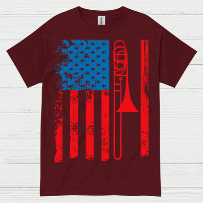 American Flag Trombone Patriotic T Shirt