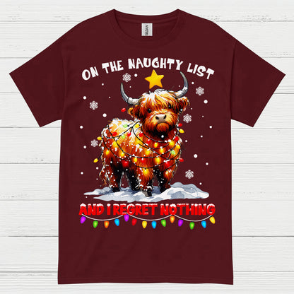 Naughty List Highland Cow Christmas T Shirt