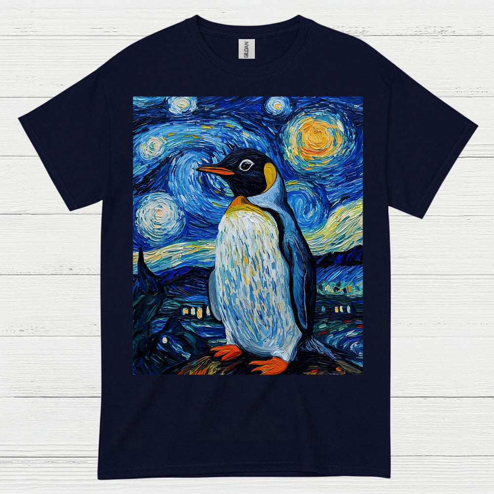 Penguin Starry Night Art Graphic T Shirt