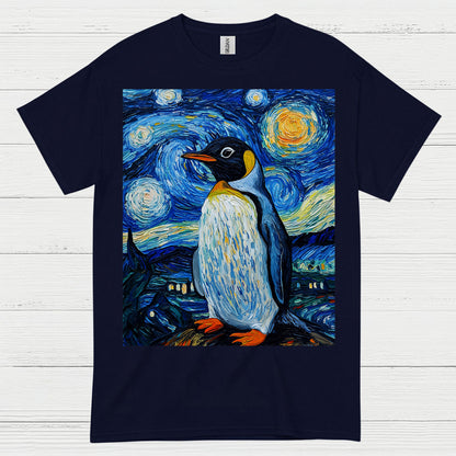 Penguin Starry Night Art Graphic T Shirt