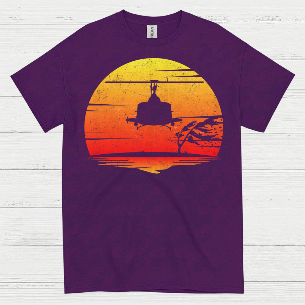 Vietnam Helicopter Sunset Military T Shirt