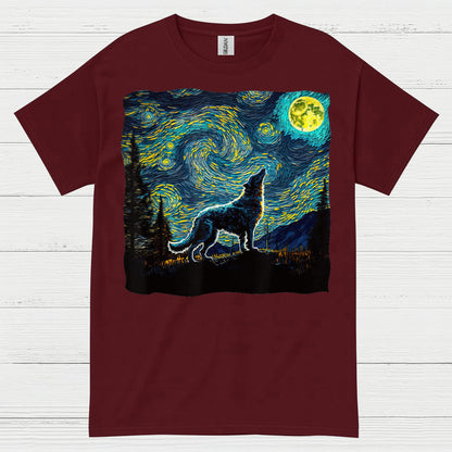 Wolf Starry Night Art T Shirt