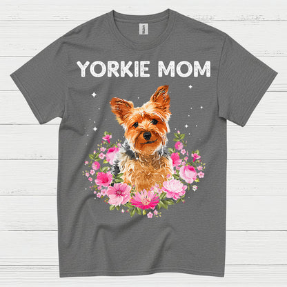 Yorkie Mom Floral Dog Lover T Shirt