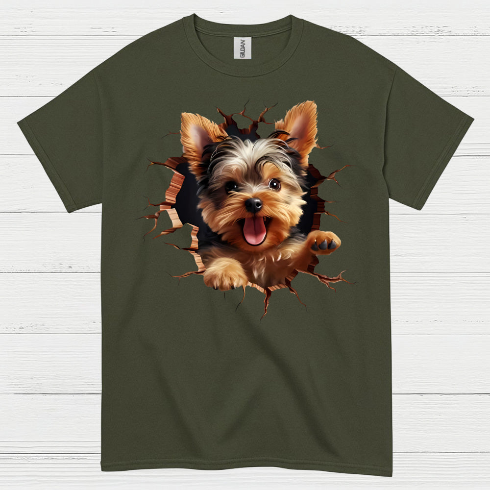 Cute 3D Yorkie Puppy Breakthrough T Shirt