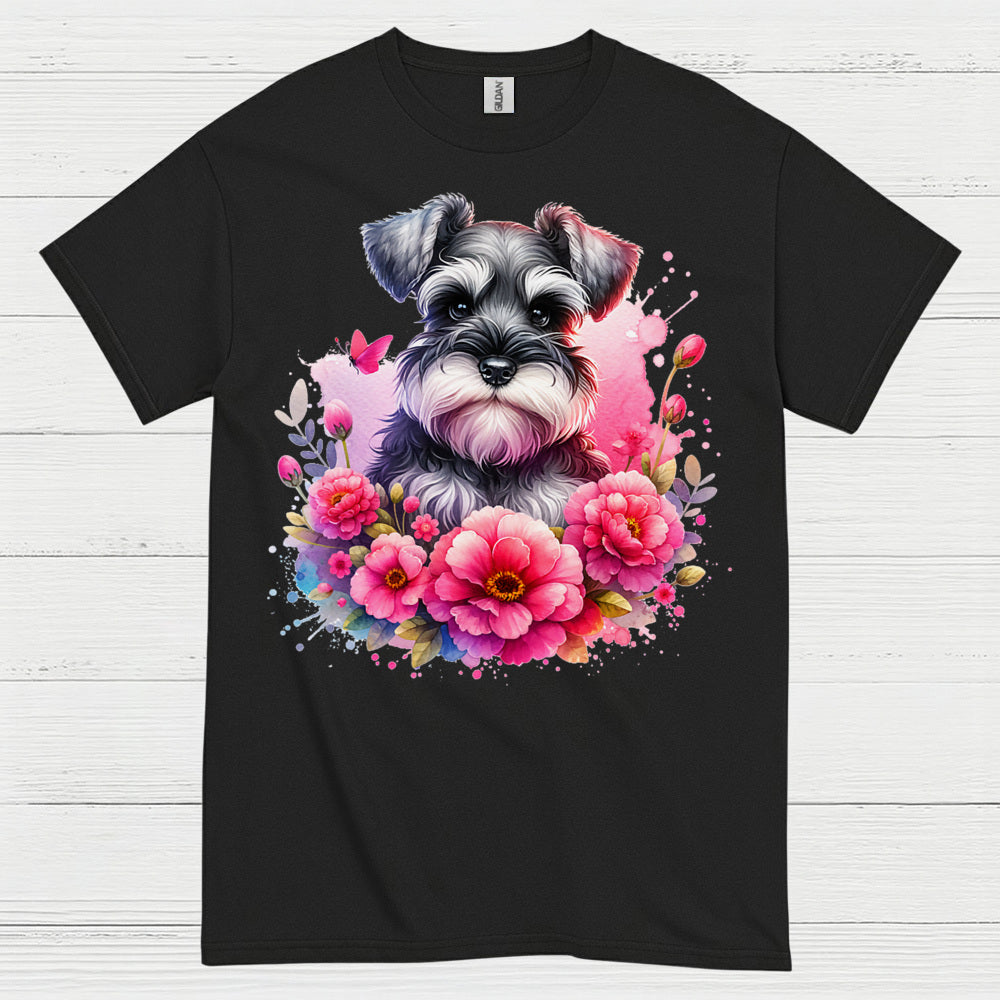 Floral Miniature Schnauzer Art T Shirt Cute Dog Lover Shirt