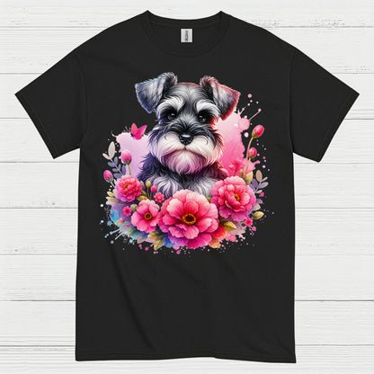 Floral Miniature Schnauzer Art T Shirt Cute Dog Lover Shirt