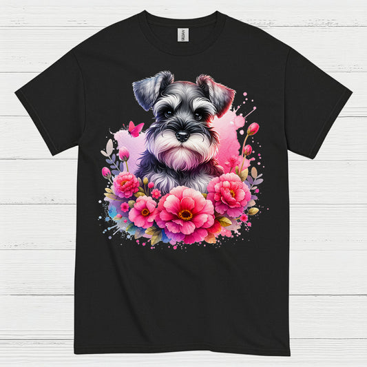 Floral Miniature Schnauzer Art T Shirt Cute Dog Lover Shirt