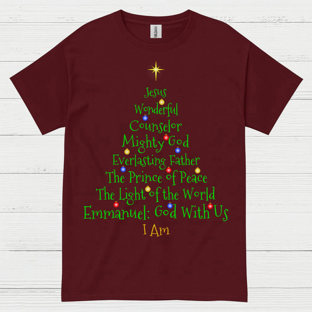 Jesus Names Christmas Tree Christian T Shirt