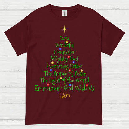 Jesus Names Christmas Tree Christian T Shirt