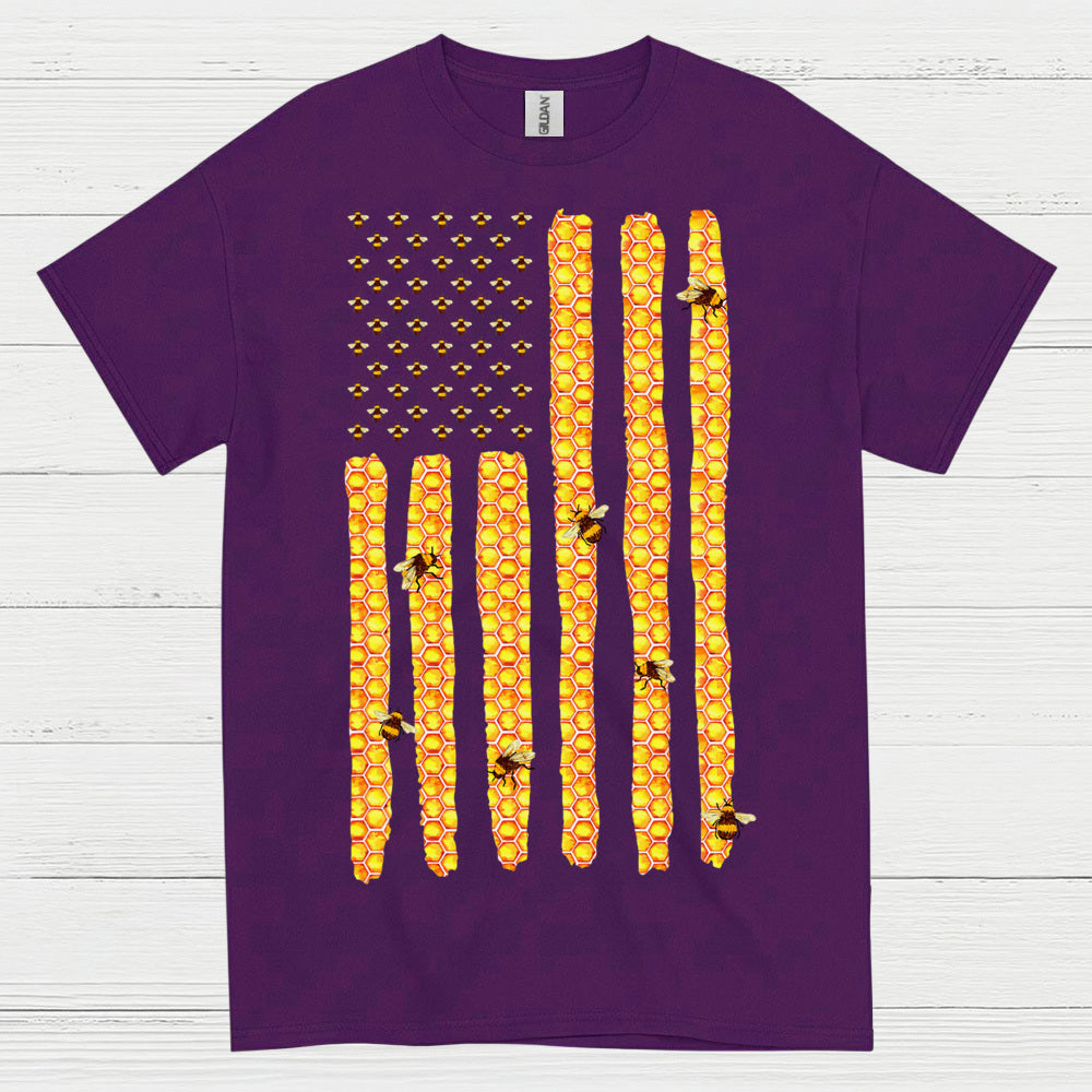 Honeycomb American Flag Bee Lover T Shirt