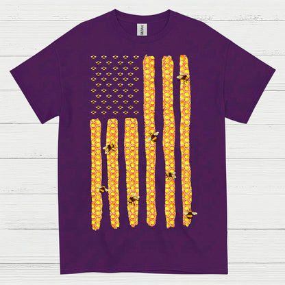Honeycomb American Flag Bee Lover T Shirt