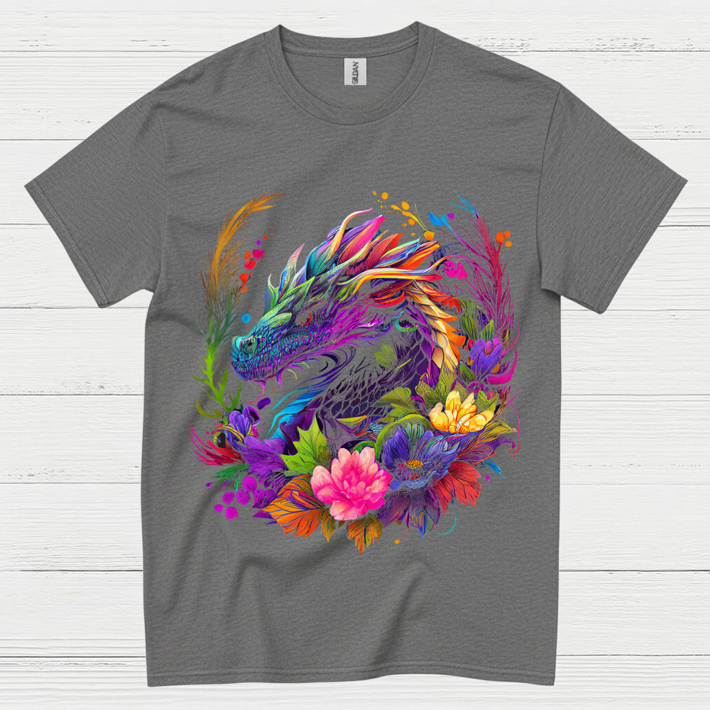 Colorful Floral Dragon T Shirt