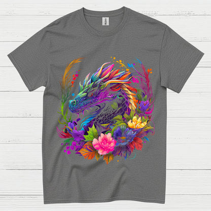 Colorful Floral Dragon T Shirt