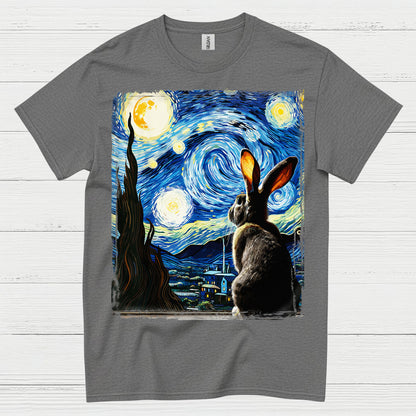 Quiet Bunny Starry Night Art T Shirt