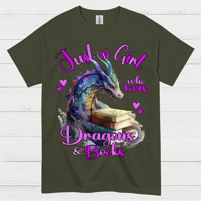 Dragon And Books Lover Girl T Shirt