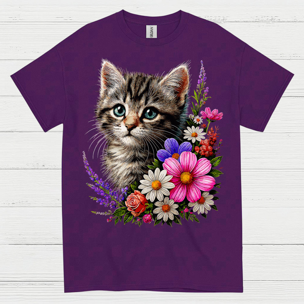 Cute Floral Cat Lover T Shirt