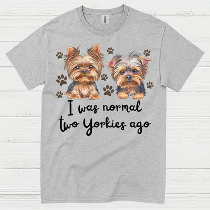 Funny Two Yorkies Ago Dog Lover T Shirt