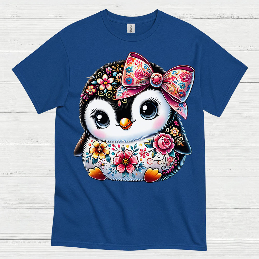 Cute Floral Penguin Girl Graphic T Shirt