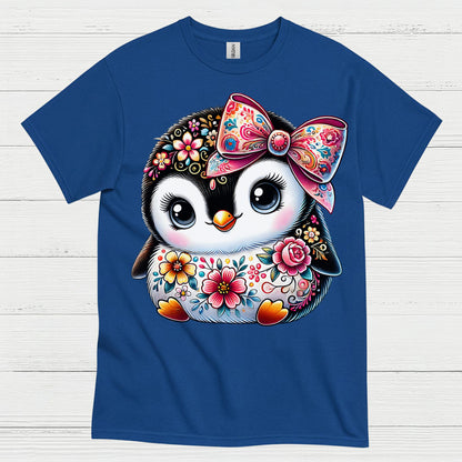 Cute Floral Penguin Girl Graphic T Shirt