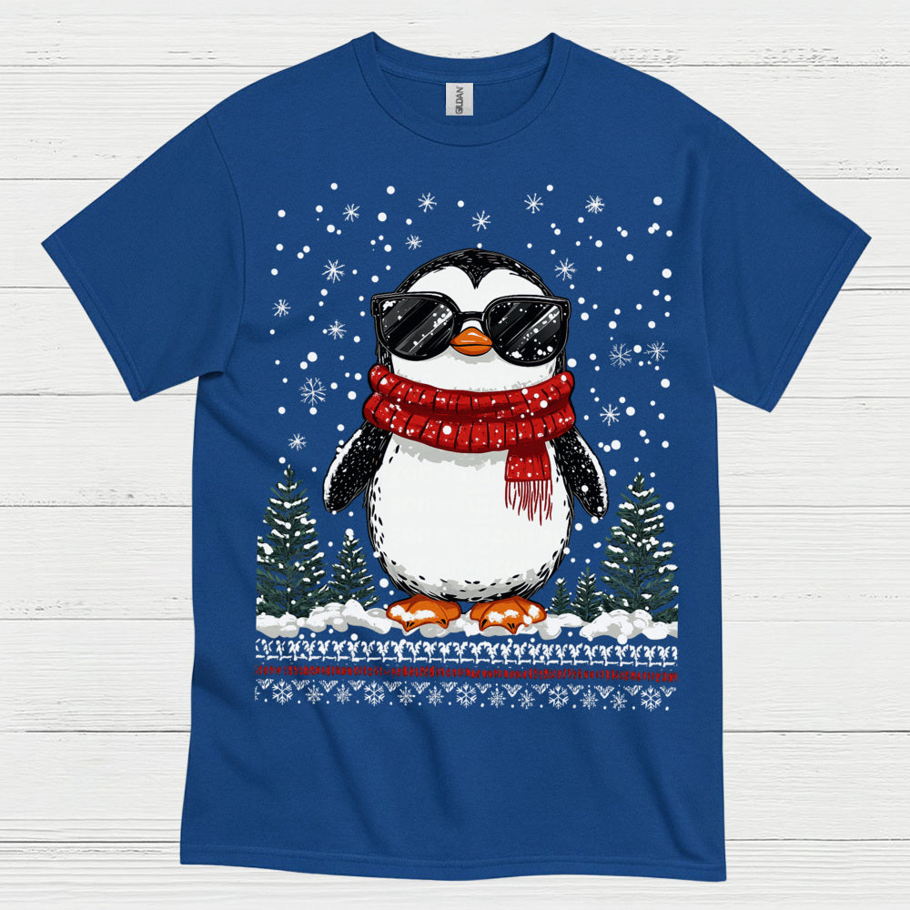 Cool Winter Penguin Christmas Graphic T Shirt