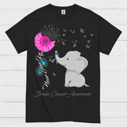 Never Give Up Brain Cancer Awareness T Shirt