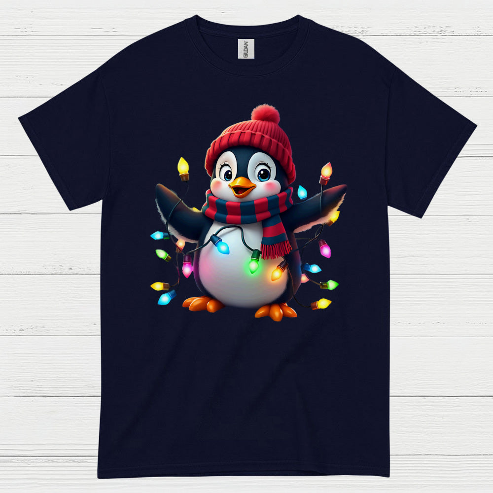 Cute Christmas Penguin Lights Graphic T Shirt