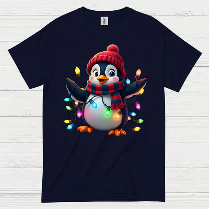 Cute Christmas Penguin Lights Graphic T Shirt