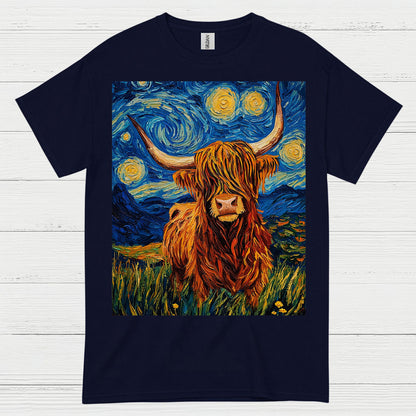 Highland Cow Starry Night Art T Shirt