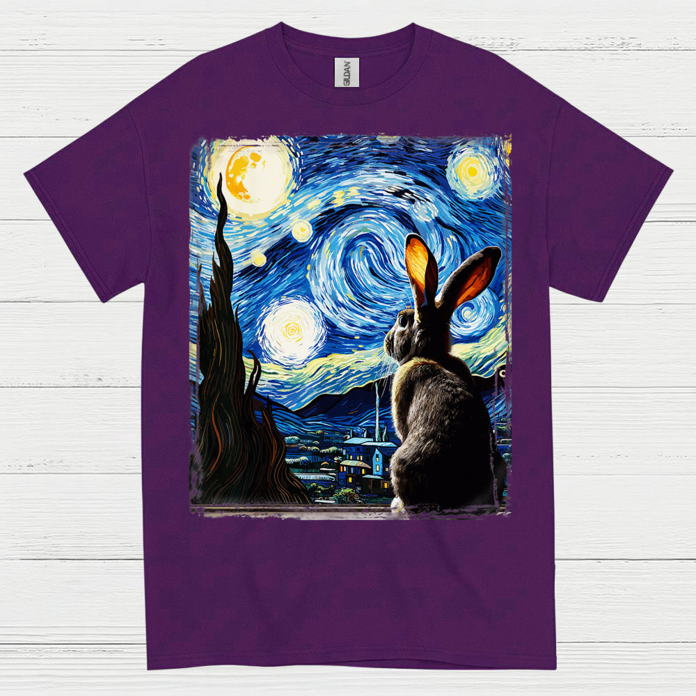 Quiet Bunny Starry Night Art T Shirt