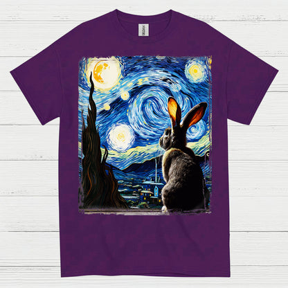 Quiet Bunny Starry Night Art T Shirt