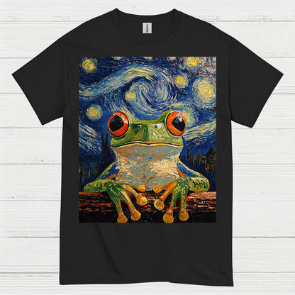 Whimsical Frog Starry Night Art T Shirt