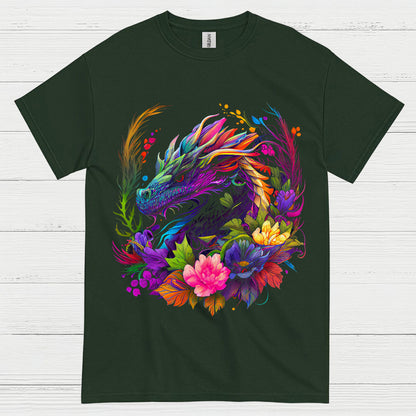 Colorful Floral Dragon T Shirt