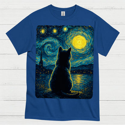 Silent Cat Starry Night Art T Shirt