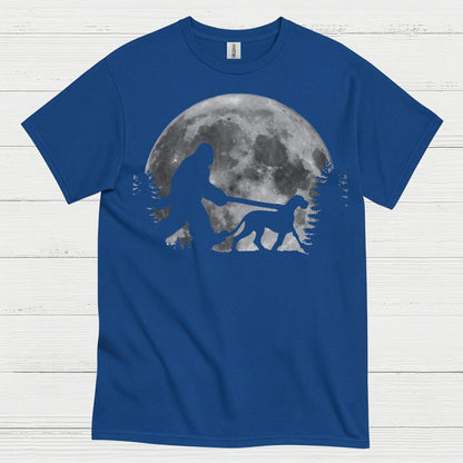 Bigfoot Walking Dog Moon T Shirt