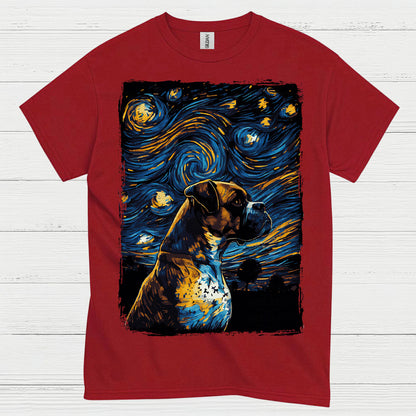 Starry Night Boxer Dog Art T Shirt