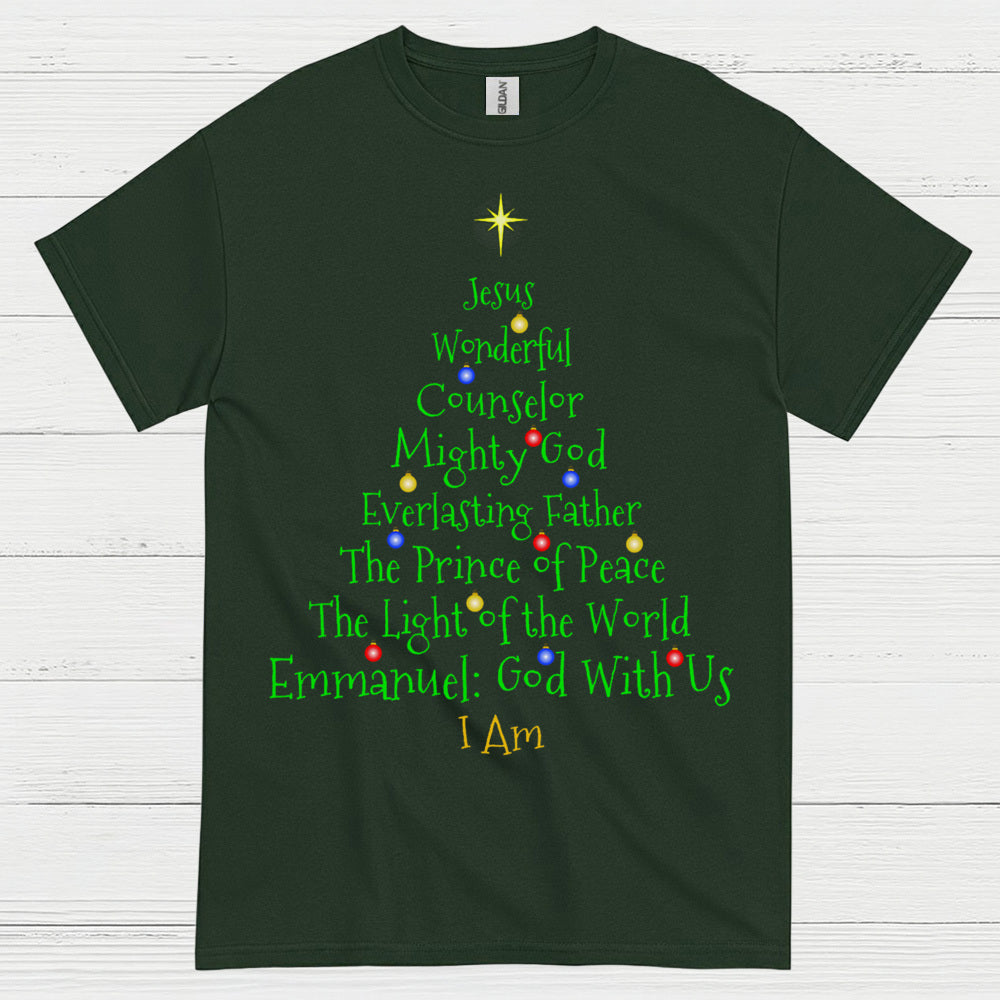 Jesus Names Christmas Tree Christian T Shirt