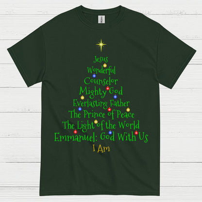 Jesus Names Christmas Tree Christian T Shirt