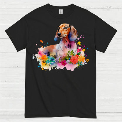 Colorful Watercolor Floral Dachshund Dog T Shirt