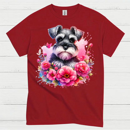 Floral Miniature Schnauzer Art T Shirt Cute Dog Lover Shirt