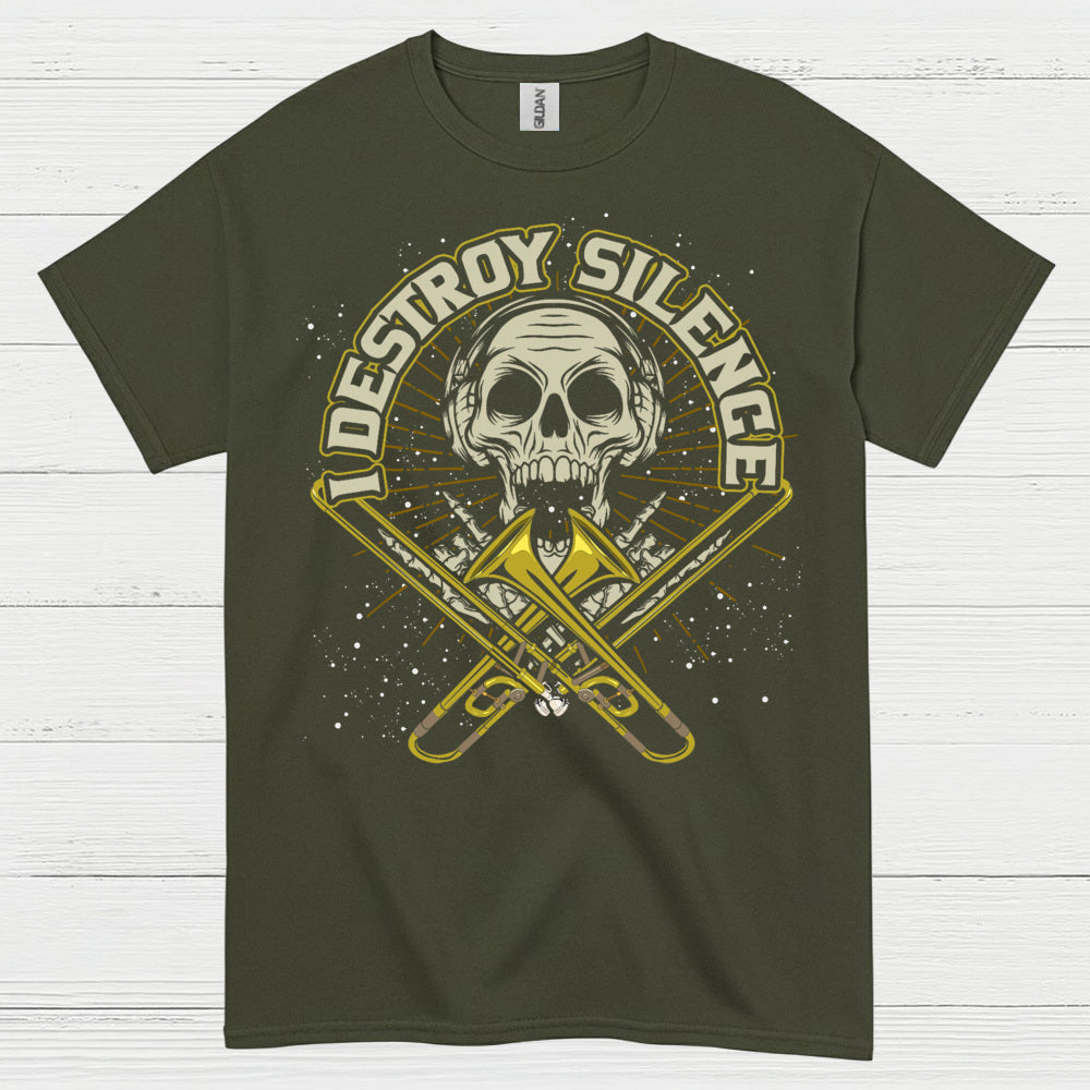 Destroy Silence Trombone Skull T Shirt