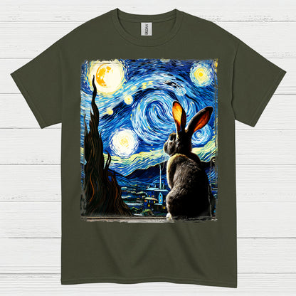 Quiet Bunny Starry Night Art T Shirt