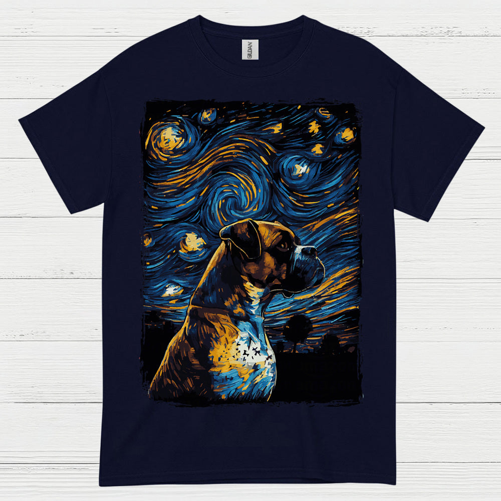 Starry Night Boxer Dog Art T Shirt