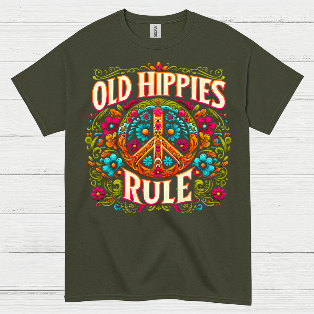 Old Hippies Rule Peace Sign T Shirt