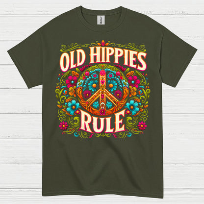 Old Hippies Rule Peace Sign T Shirt